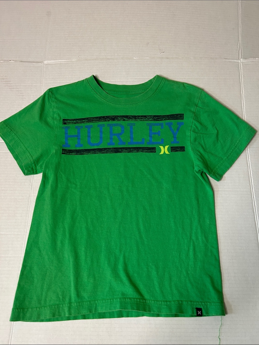 Hurley Youth Small Green Tee with Blue Logo and Yellow Accent